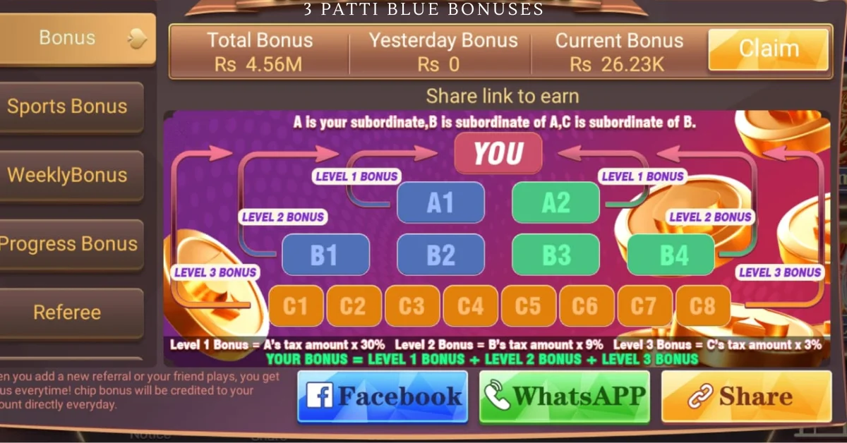 3 Patti Blue welcome bonus and promotional offers